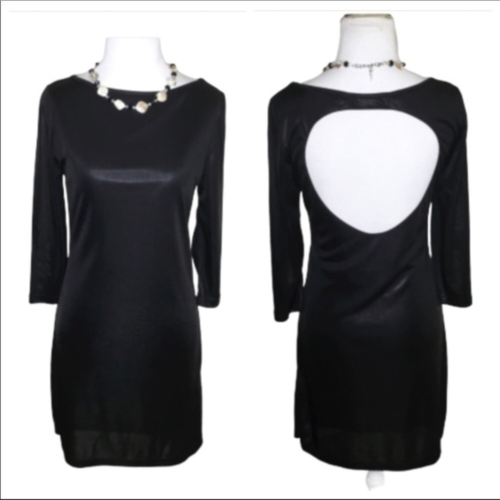 Zara Black Cutout Back 3/4 Sleeves Evening Cocktail Special Event Mini Dress M